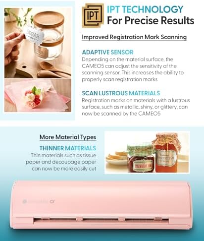 Silhouette America Cameo 5 Alpha (α) - Smart Cutting Machine for Print & Cut - Quiet Operation with AutoBlade, Studio Software, Cutting Mat- Vinyl, Paper & Fabric Compatible - Matte Pink