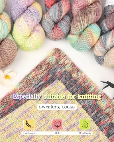 Katech 3 Pack Wool Yarn for Crocheting-Sock Yarn for Knitting-Green Brown