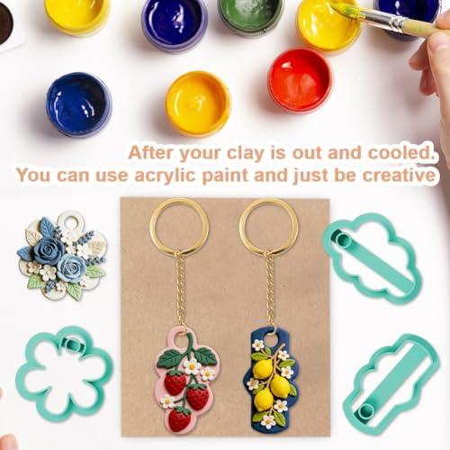14Pcs Cute Polymer Clay Cutters Cute Ceramics Keychain Cutters for Flower Heart Polymer Pottery Key Ring Making