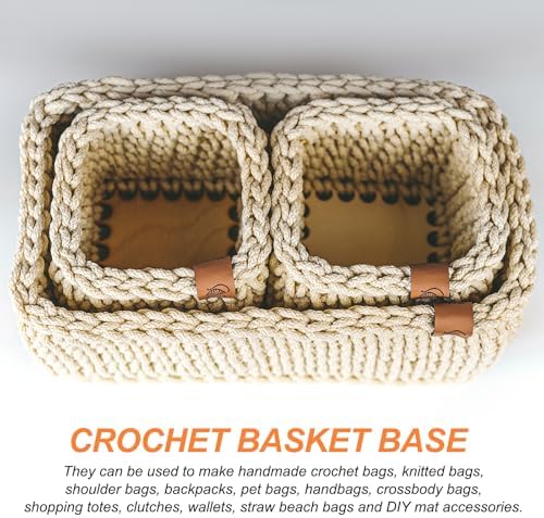 PATIKIL 4 x 4 Inch Crochet Basket Base, 4 Pcs Basket Bottoms Square Wood Base Shaper Bag Making Supplies Weaving Knitting Kit for Crochet Shoulder Bag Handbag Purse Craft
