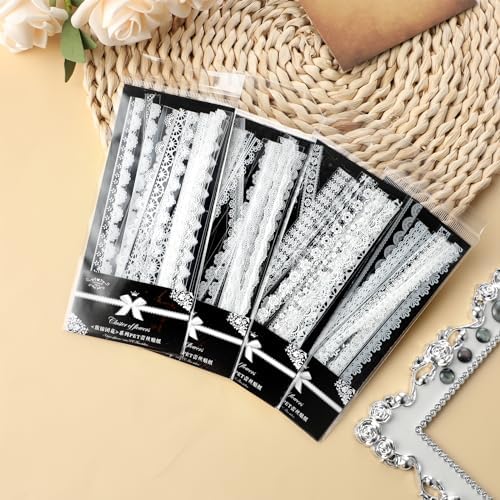 Prasacco 120 Pcs White Lace Scrapbook Stickers, Vintage Style, PET Material, Perfect for Scrapbooking, Wedding Invitations, Journals & More