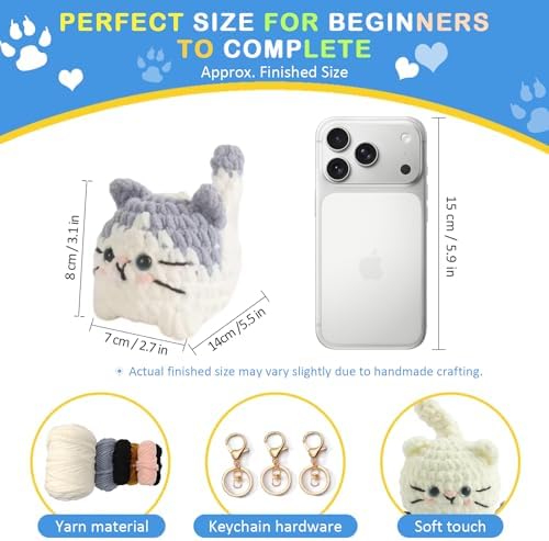 Morcolplus Crochet Kit for Beginners, 3-Pack Amigurumi Animal Crochet Starter Kit with Video Tutorials & Instruction Book, DIY Yarn Craft Kit, Gift for Cat Lovers