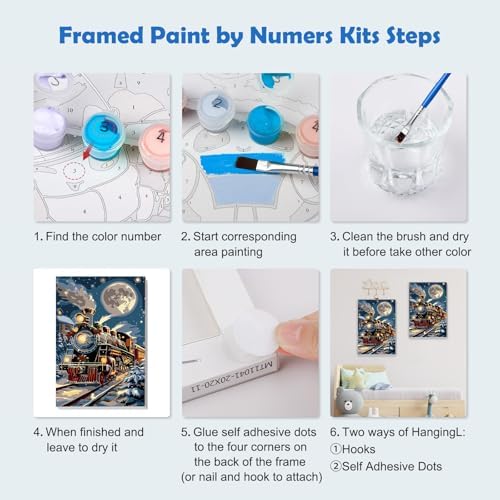 MOGTAA Christmas Paint by Numbers Kit for Adults Beginners with Frame, Christmas Train Adult Paint by Number Kits on Canvas with Easel, Easy DIY Winter Oil Painting Kits for Home Decor, 8x12in