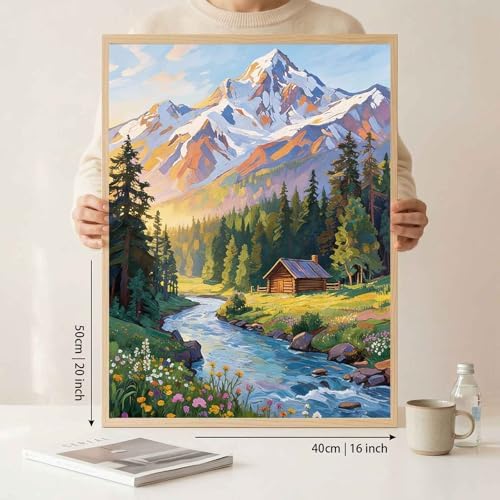 Amphol Paint by Number Kit for Adults Beginners - 16x20 Inch DIY Mountain Morn Paint by Numbers, Unframed Landscape Oil Painting Kit for Home Wall Decor, Stress Relief with Acrylic Paint Set