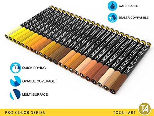 Acrylic Paint Pens 22 Yellow & Brown Tones Assorted Pro Color Series Markers Set 0.7mm Extra Fine Tip for Rock Painting, Glass, Mugs, Wood, Metal, Canvas, Projects, Non Toxic, Waterbased, Quick Drying