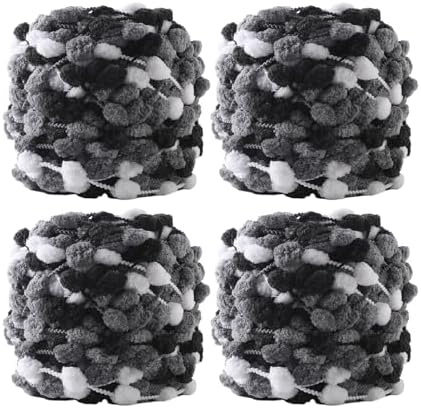 Hand-Woven Ball Yarn, 4 Pack, 380g Total, for Blankets, Cushions, and Pet Nests, Fluffy Chunky Craft Yarn (Panda)