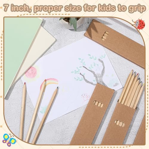 Ctosree 1 Pack Mini Colored Pencil Bulk 6 Per Box, Natural Wood, 7''