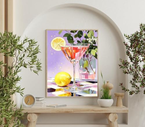 Accompany Wind Cocktail Diamond Art Kits for Adults, 5D Diamond Painting Kits for Beginners,DIY Round Full Drill Diamonds Gem Art Crafts for Home Wall Decor Gifts 12x16 Inch