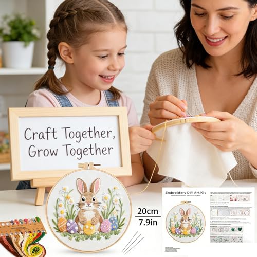 BoAn Rabbit Embroidery Kit for Beginners, DIY Cross Stitch Kit with Hoop