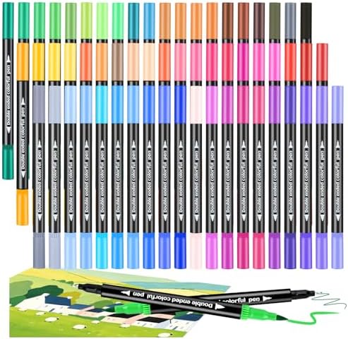 60 Colors Dual Tip Brush Pens, Fine Point & Flexible Brush for Watercolor Painting, Calligraphy & Markers for Adult Coloring Books, Artist Markers Set with Carrying Case