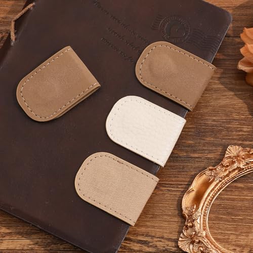 3PCS Magnetic Leather Bookmarks，Book Marks for Books, Strong Magnet Reading Accessories for Men & Women，Long-Lasting and Durable Gift Suitable for Book Lovers & Students (Cream，Light Khaki，Taupe)