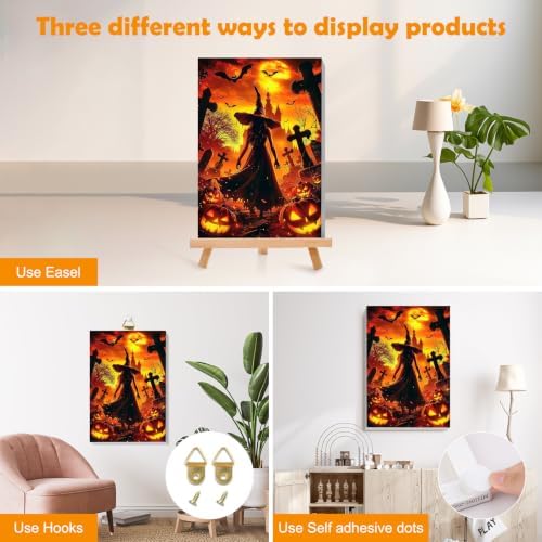 MOGTAA Halloween Paint by Numbers Kit for Adults Beginners with Frame, Witch Adult Paint by Number Kits on Canvas with Easel, Easy DIY Pumpkin Oil Painting Kits for Home Decor, 8x12in
