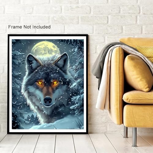 Natuyalo Paint by Numbers for Adults Beginner, Wolf in the Snow Adult Paint by Number Kits on Canvas, Forest Night Scene DIY Acrylic Easy Painting by Numbers for Home Wall Decor 16x20 inch (Frameless)