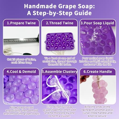 DIY Soap Making Kit, Silicone Grape Soap Mold with Cotton Rope, Dried Flowers & Tweezers, Exquisite Mold for Handmade Grape Soap Making Gift & Home Decor