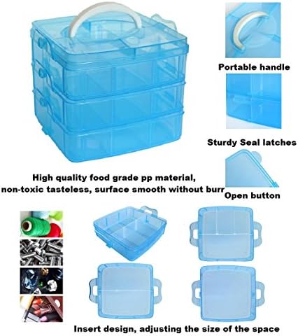 Kamay's Medium 3 Tier Stackable Adjustable Compartment Slot Bead Craft Jewellery Tool Storage Organiser Snap-lock Tray Container, with 18 Compartments, Container Box Orange