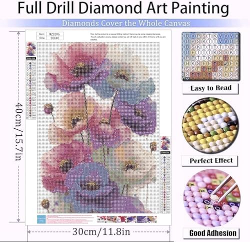 Xylogist Flowers Diamond Art Kits for Adults, Poppies Diamond Painting Kit
