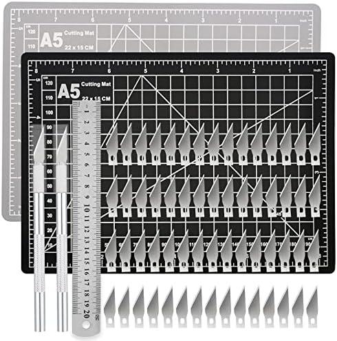 Headley Tools Craft Knife Hobby Knife Self Healing Craft Mat(A5) and 60 PCS Spare Blades and A Ruler, Precision Craft Knife Set Ideal for Hobbyist DIY craft, Scrapbooking and Crafts Project