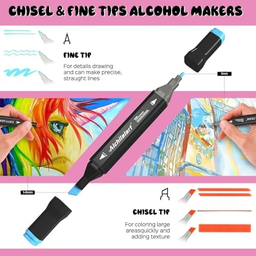 alchilalart 80-Colors Alcohol Markers Set, Dual Tip Art Markers with Case, Premium Artist Pens for Adult Coloring Books, Journaling, Sketching, Manga, Card Making, Gifts for Teens & Women