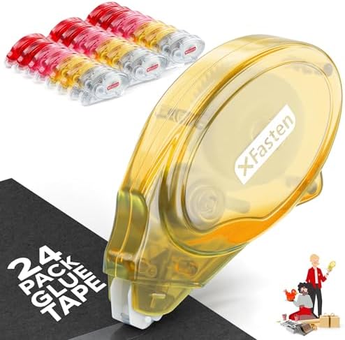 XFasten Double Sided Tape for Scrapbooking, 8mm x 30ft 24-Pack Multicolor Adhesive Tape Roller Runner, Jam-Free Craft Tape Ideal Scrapbook Album Kit