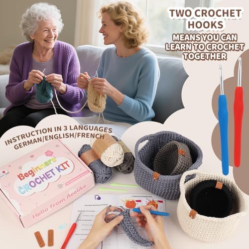 Aeelike Crochet Basket Kit for Beginner,White Round Basket,Gift Box Package