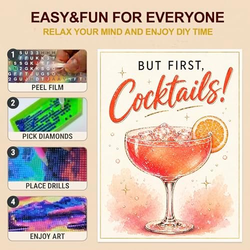 TOPCLTV Cocktail Diamond Art Kits for Adults, 5D Bar Diamond Painting