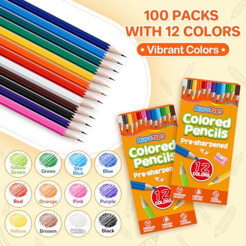 AuroTops 100 Packs Colored Pencils Bulk,1200 Count Colored Pencils in Bulk