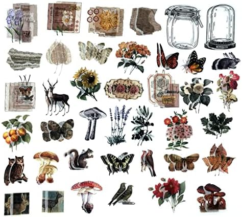 Esweny 200 Pieces Vintage Ephemera Scrapbooking Supplies Pack for Journaling, Decoupage Paper Scrapbook Stickers Kit for Junk Journal Planners Collage Craft Notebooks Album (Forests)