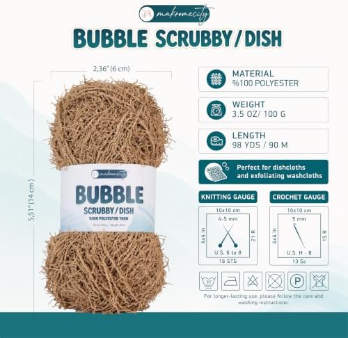 Makromecity Bubble Scrubby Yarn - 100% Premium Polyester Yarn for Crocheting and Knitting - 3.5 Oz (100g), 98 Yds (90m) - Ideal for Dishcloths, Crafting & Bath Washcloths (Tabac, 1 Skein)