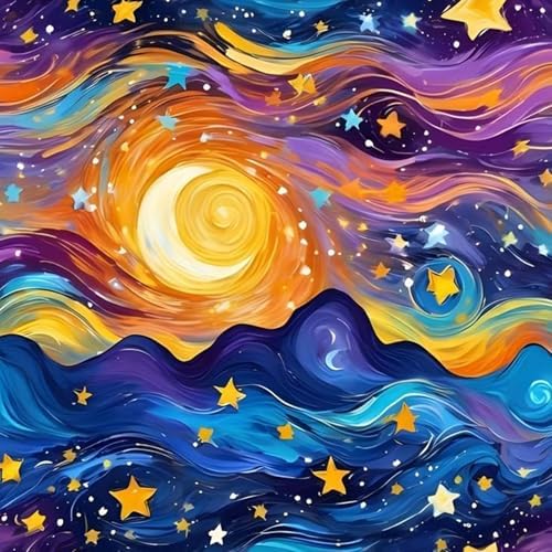 Yezavesu Starry Night Diamond Art Kits for Adults Beginners 14x14 Inch | Starry Sky Diamond Painting, DIY 5D Full Round Drill Gem Art, Stress Relief Craft Kits, Home Wall Decor Gift