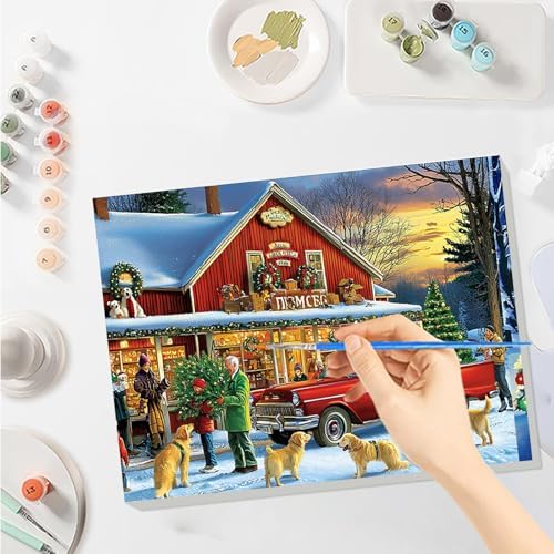 SENQAO Christmas Paint by Numbers for Adults Framed, Red Truck Adults' Paint-by-Number Kits, Adult Paint by Number Kits on Canvas, Acrylic Number Painting for Home Decor, 8x12in