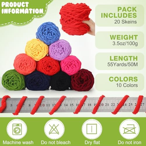 Timgle 20 Skeins Chunky Chenille Yarn for Crocheting 1094 Yards Soft Thick Fluffy Yarn Hand Weaving Bulky for Plush Dolls Knitting Blanket DIY Sweater Scarf Each 55 Yards(Novel Color)