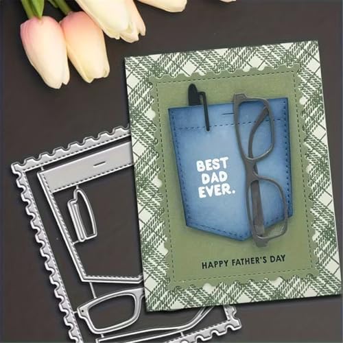 Cutting Dies Metal Stencils Scrapbooking Tools DIY Embossing Template for Paper Card Making Album Arts Crafts Supplies (Glasses Pocket Frame-12x8.6cm)