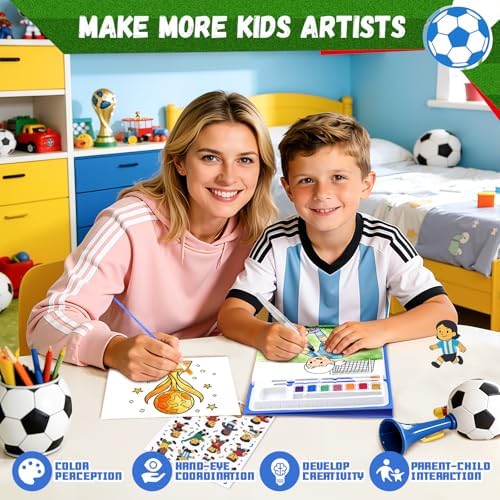 Paint with Water Coloring Books for Kids, Soccer Theme Learn & Color Art Set, Mess Free Watercolor Paint Kit, Painting Activity for Kids Ages 3-5 4-8, Arts and Crafts Drawing Gift Toy for Boy Girl