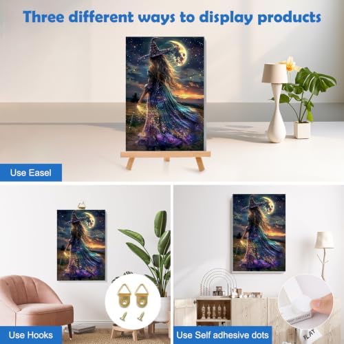 MOGTAA Halloween Paint by Numbers Kit for Adults Beginners with Frame, Witch Adult Paint by Number Kits on Canvas with Easel, Easy DIY Starry Night Oil Painting Kits for Home Decor, 8x12in