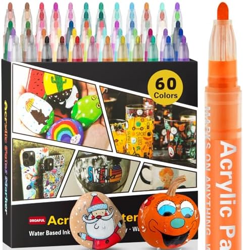 Droaful Acrylic Paint Pens Markers,60 Color Waterproof Paint Pens