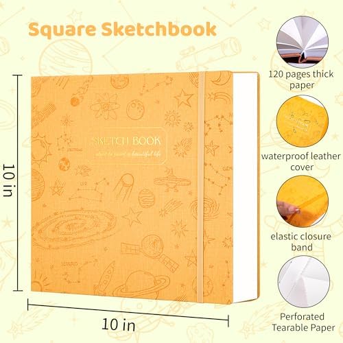 FLYING EAGLE Sketch Book, Square Hardcover Sketchbook for Kids,10x10,Yellow