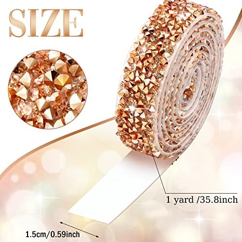 Xinnun 5 Rolls Rhinestone Ribbon,Champagne Rose Gold,0.59 Inch,Basic Style