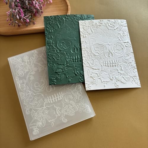 Skull Rose Butterfly 3D Embossing Folder, Gothic Floral Plastic Textured Stencil for DIY Halloween Scrapbooking Card Making Paper Crafts