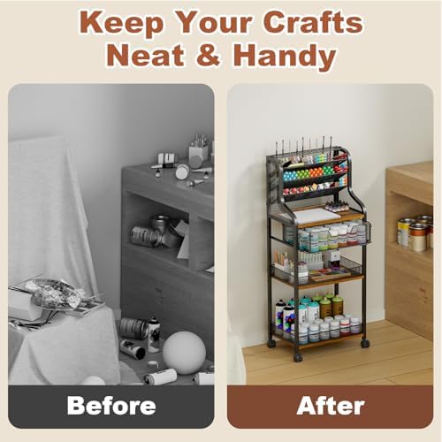 Large 7-Tier Rolling Utility Cart with Drawer, 40in Tall Metal Craft & Art Storage Organizer with Lockable Wheels, Storage for Art Studio, Drawing Room, Paints & Supplies