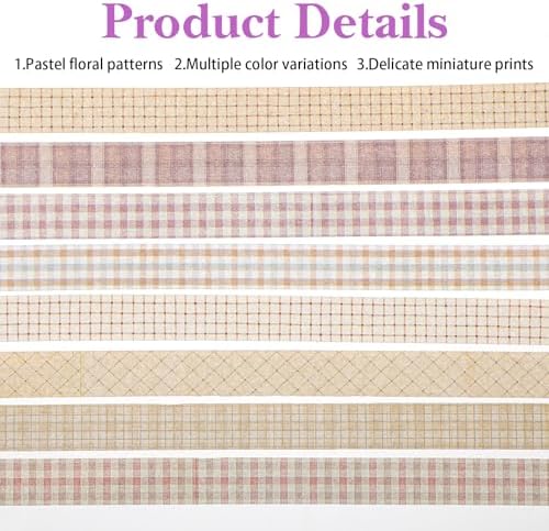 8 Rolls 10 mm Arts Adhesive Tapes, Gingham Washi Tape Charming Vintage Washi Tape Set Thin Retro Decorative Masking Tapes for Journals Scrapbooking DIY Crafts Planners Gift (Lattice)