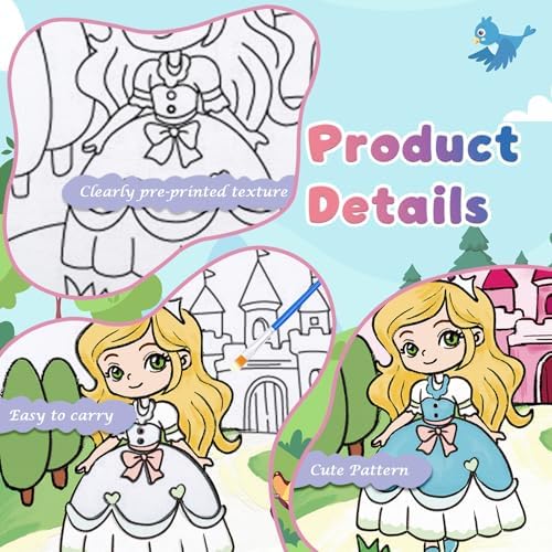 Anseal 12 Packs Pre Drawn Canvas to Paint, 4" X 4" Priness Pre-Printed Canvas Paint Party, Stretched Outline Painting Boards for Beginners, Party Favor