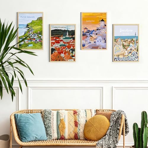 4 Pack Framed Paint by Numbers Kit for Adults Beginner with Wooden Easel, Landscape Easy Paint by Numbers with Frame, DIY Adult Paint by Numbers Kits on Canvas Framed for Home Decor Gift 8x12 Inch