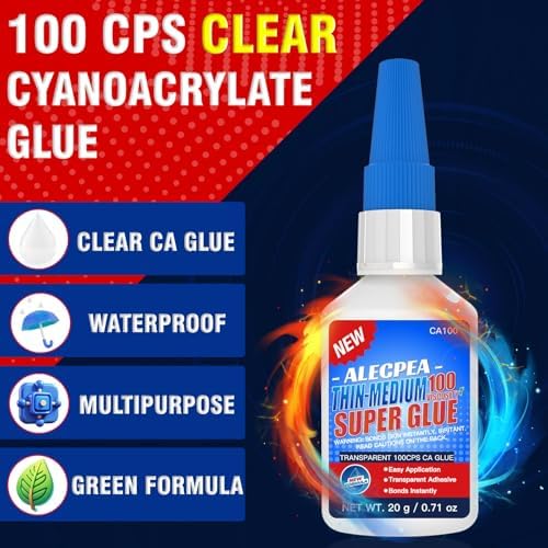 ALECPEA Thin CA Glue 100 CPS - Medium Viscosity Cyanoacrylate, 20g