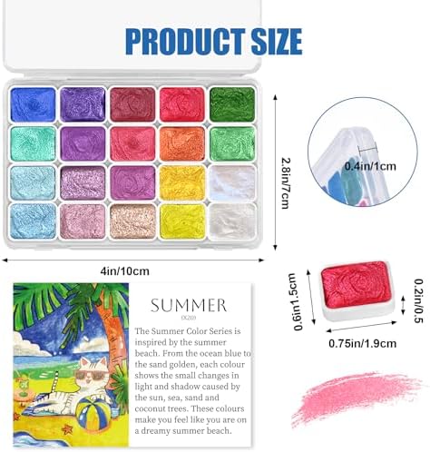 CraftyManor Mini Glitter Watercolor Paint Set, 20 Colors Shimmer Metallic Watercolour Painting Sets, Solid Pearl Water Color Paints for Adult, 1ml Trial Pack(Summer)