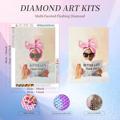 Woman Diamond Art Kits for Adults, Round Diamond Painting 12x16 Inch