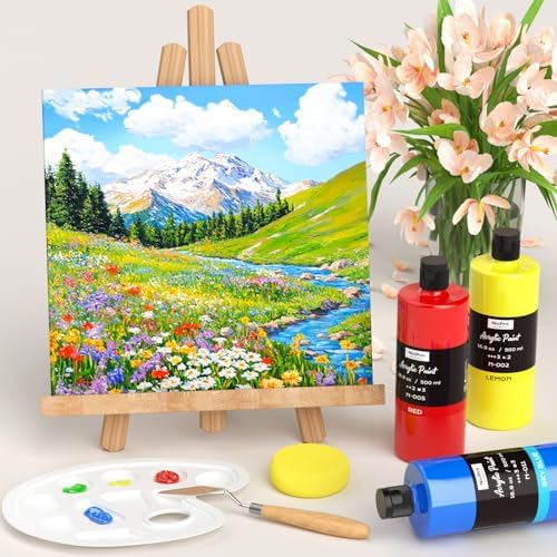 Nicpro 8 Colors Large Bulk Acrylic Paint Set(16.9 oz), Rich Pigments | Non Toxic Craft Paint for Multi Surface, Canvas, Wood, Leather, Ceramic - Art Painting Supplies for Beginners, Artist & Adult