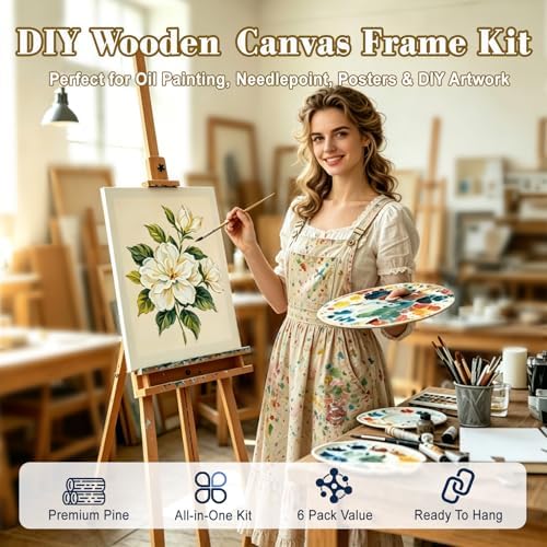 6 Pack 16x20 Inch Canvas Stretcher Bars, DIY Wood Canvas Frame Kit for Oil Painting, Paint by Numbers, Poster, Embroidery Stitch & Needlepoint Art Projects