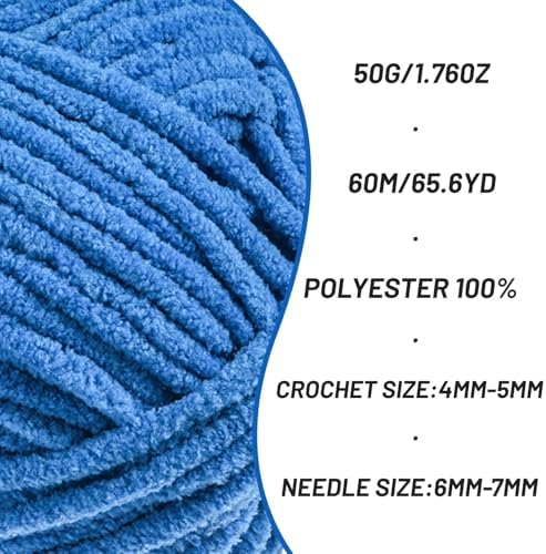 4 Packs Plush Chenille Chunky Crochet Yarn - Baby Yarn for Crocheting Soft - Velvet Yarns Knitting for Blankets Crafts - Fluffy Amigurumi Yarns 200g/262.5yds (4 Blue)
