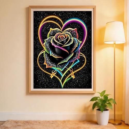WNPOKN Black Rose Diamond Art Kits for Adults 12 x 16 inch