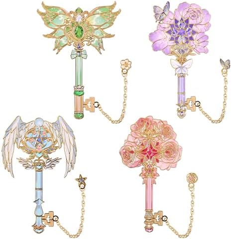 4pcs Metal Bookmarks Set for Reading Women and Men, Enchanted Floral Wing Key Magic Reading Accessories, Fantasy Book Marks Gifts for Book Lovers Readers Kids Page Holders with Flower Feather Designs